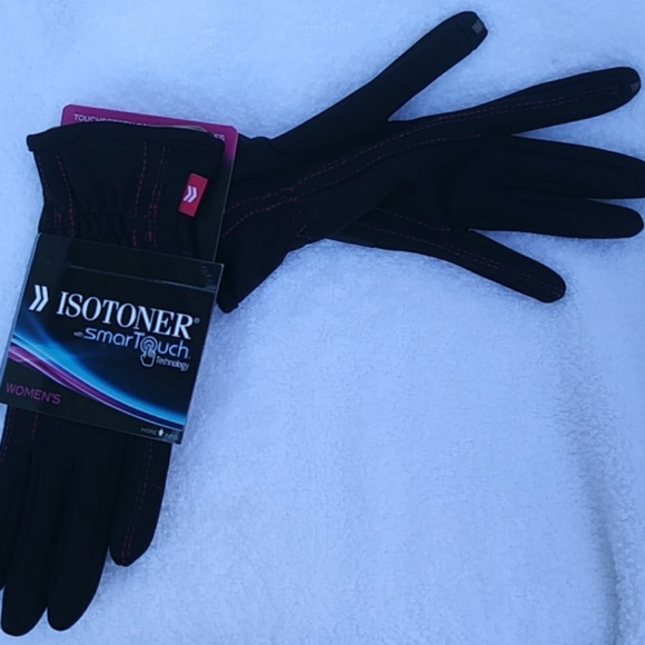 isotoner Accessories - ISOTONER SMARTOUCH GLOVES 1 SIZE BLACK DEEP AZALEA